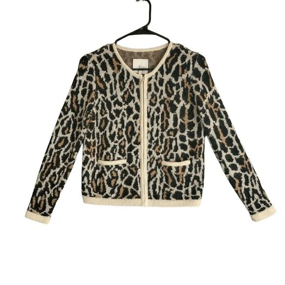 Joie Sweaters - Joie Women's Leopard Print Wool Mohair Full Zip Sweater Animal Crew Extra Small